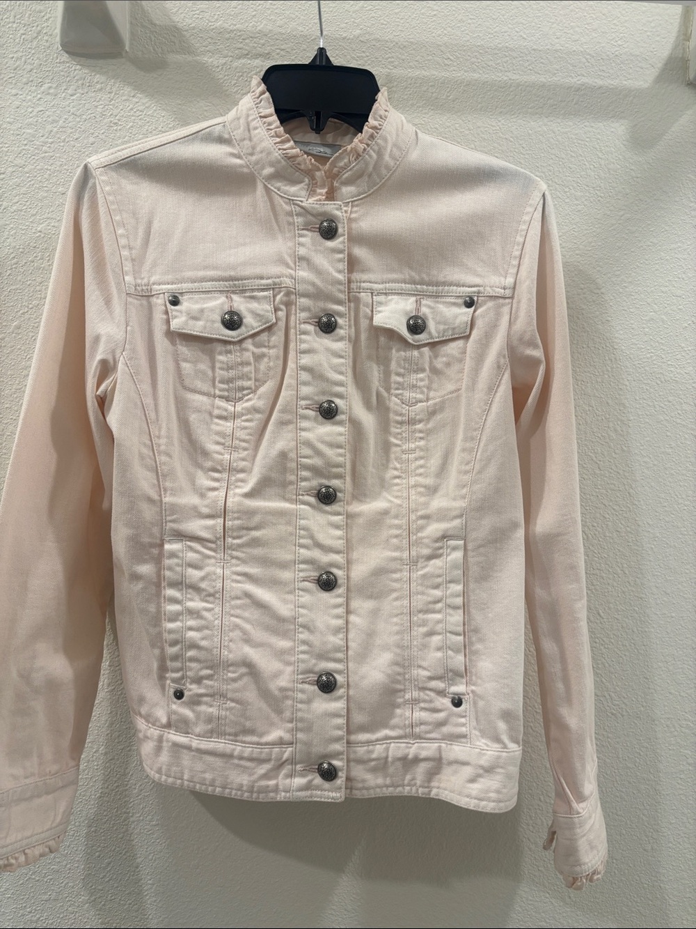 Chico's Soft Blush Ruffle-Trim Denim Jacket